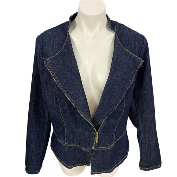 Nicki Minaj Blazer Womens 2X Denim Peplum Zip Up Jacket Work Office Casual - Picture 7 of 13